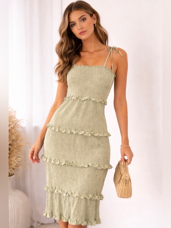 Cupshe Dresses & Skirts - Cupshe Sage Green Smocked Ruffle Tier Midi Dress